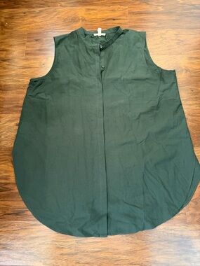 Eileen Fisher Washed Organic Cotton Poplin Band Collared Shirt Size M